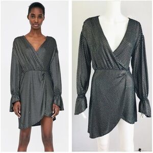 Zara NWT Woman’s Gold, Black & Blue Shiny Midi Dress. Size Small.